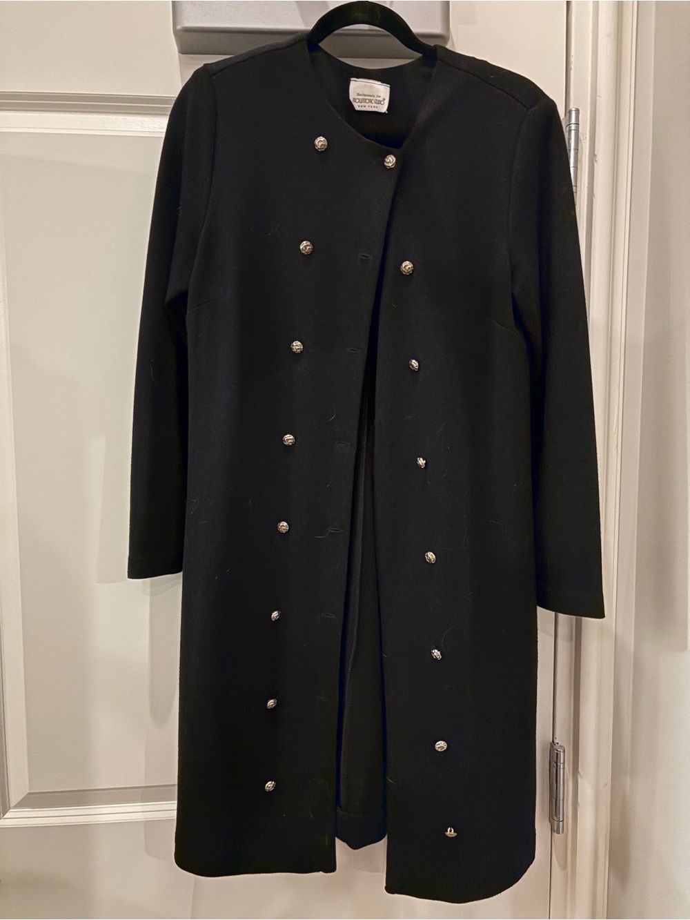 Vintage Black Long Coat with Decorative Buttons